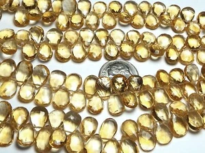 8" Strand CITRINE 9-10mm Faceted Teardrop Beads AAA NATURAL /T9 - Picture 1 of 1
