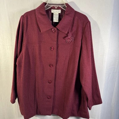 Chaqueta Texturizada Borgoña Ciervo Blanco Mujer 18/20 Botón Frontal Flor Nueva Con Etiquetas Oficina Foto 1 de 4