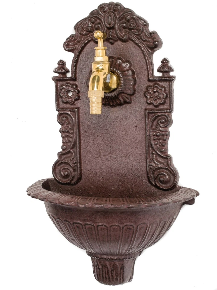 MINI Waschbecken 40cm Wandbrunnen Wein Gusseisen antik Stil Brunnen braun - Bild 1 von 4