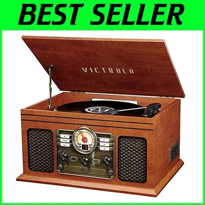 Nostalgic Wood Record Player - 3-Speed Turntable, Bluetooth - Image 1 of 4