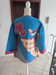 Vintage Jeanne Marc Quilted Jacket RARE 70s Like New Blue Pink Global Shipping - Imagen 1 de 7