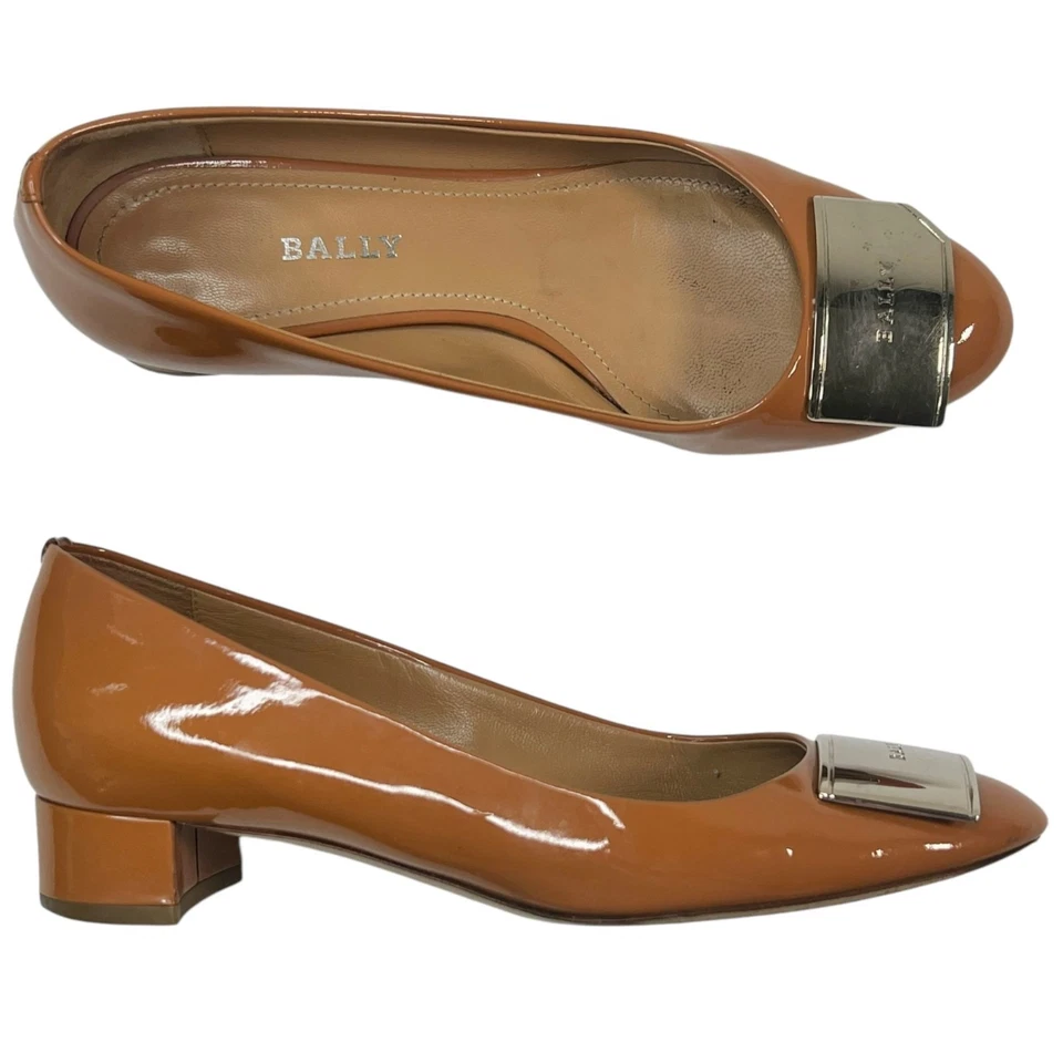 Bally Heline Patent Calf Leather Low Heels w/ metal Logo Plaque Brown 36 US 5.5 - Image 1 of 4