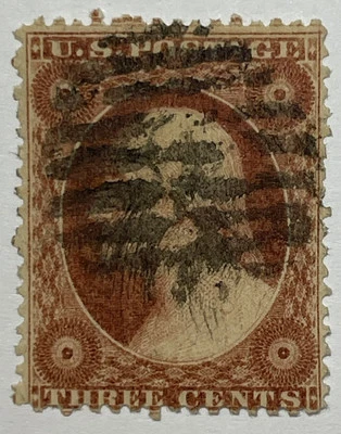 US #25 1857 3c rosa marrón lavado. Tipo I Usado, Rejilla Negra Cancelación; $190 SCV Foto 1 de 3