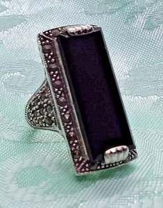 Atemberaubender Statement-Ring Sterlingsilber, Onyx & Markasit, Größe 6,5, 9,1 Gramm - Bild 1 von 11