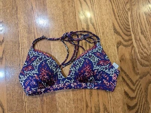 Athleta XS Aqualuxe Print Purple Strappy Bikini Top Swimsuit - Picture 1 of 4