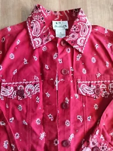 The Quacker Factory Beaded Red Bandana Western Paisley Collared Jacket XS - Picture 1 of 13