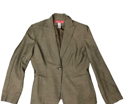 Blazer elástico AK Anne Klein para mujer talla 8 marrón manga larga chaqueta un botón Foto 1 de 4