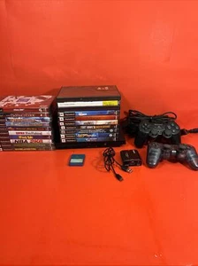 Ps2 Slim W/ 10 SEALED + 10 Used Games. 2 Controllers, Men Card & VGA - HDMI Adpt - Picture 1 of 18