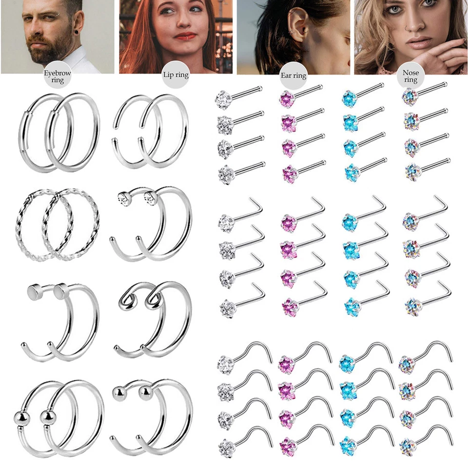 16-64 piezas aro nariz labio anillo piercing circonita cúbica tornillo forma L hueso tachuelas nariz anillo 20G Foto 1 de 4