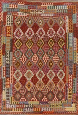 South-western Tribal Geometric Reversible Kilim Hand Woven Wool Area Rug 10'x13 - Image 1 of 4