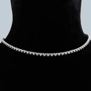 3.50CT Genuine Diamond Heart Choker Necklace 14K White Gold 18" Inch - Picture 1 of 6