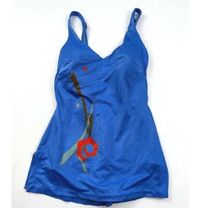 Roxanne Swimsuit Tankini Top D-Cup Blue Floral Print Swimwear Size 14/36 - Picture 1 of 6