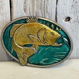 1977 Bass Bergamot Brass Works Belt Buckle USA Angler X144 Retro - Picture 1 of 5