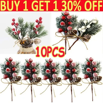 10X Christmas Artificial Pine Berry Holly Flower Branch Ornament Xmas Gift Decor - Image 1 of 4