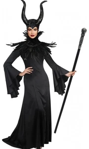 Costume donna malefica adulto vestito grande, frange e corna. Halloween - Foto 1 di 2