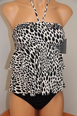 Novo Conjunto de 2 Maiôs Tankini Kenneth Cole Reaction Tamanho P Preto/Branco - Imagem 1 de 4