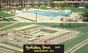 Postal publicitaria Holiday Inn East Pool Montgomery Alabama vista aérea 1969 - Imagen 1 de 2