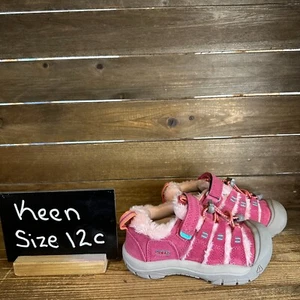 New NWOB Little Kids Keen Newport Pink Suede Fur Trimmed Outdoor Shoes Size 12 C - Picture 1 of 6