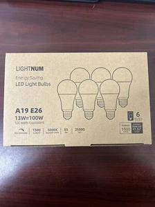 LIGHTNUM Energy Saving LED Ligt Bulbs A19 E26, 13W=100W PACK OF 6 Brand New - Picture 1 of 5