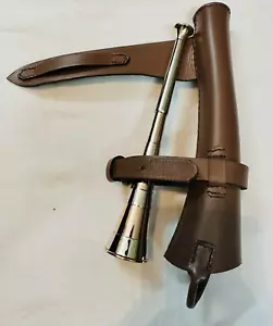 JUEGO DE CUERNO DE CAZA DE ZORRO CON CUELLO DE COBRE BLANCO Y ESTUCHE DE CUERO GRUESO REAL CAZADOR - Imagen 1 de 3