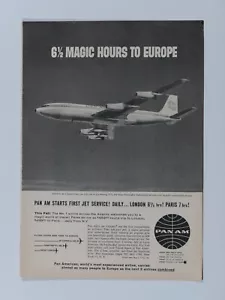 Pan AM Jet Clipper Boeing 707 Vintage 1958 6,5 Magic Hours Europa Original Druck Anzeige - Bild 1 von 9