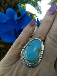 Size 7 Navajo Natural Fox Turquoise Sterling Silver Signed Ring Elouise Kee - Picture 1 of 12