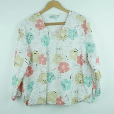 Lo último Algodón Grande Top Mezcla de Lino Popover Floral Boho Playa Relajado Lagenlook Foto 1 de 4