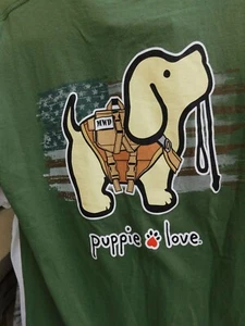 PUPPY LOVE RESCUE ADULT Green "MWD" T-SHIRT New "Military Working Dog" See Desc! - Foto 1 di 5