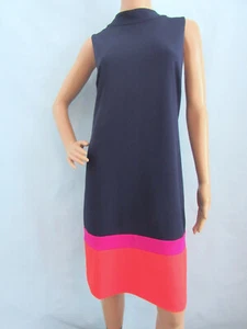 Neu mit Etikett Tahari Größe 16 marineblau, orange, pink Colorblock ärmelloses Etuikleid mit Stehkragen - Bild 1 von 10