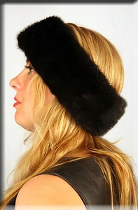 New Black Mink Fur Headband Efurs4less - Picture 1 of 4