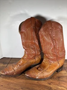 Dan Post Men’s 9 D Distressed Cowboy Boots Brown Leather DP P563 Pointed Toe VTG - Picture 1 of 17
