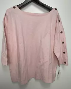 Women's Plus Talbot's 2X Top Pink Slub Cotton 3/4 Sleeve Button Accents NWT! - Picture 1 of 7