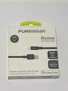 PureGear Braided Metallic Charge-Sync Cable for Apple Lightning Devices - 10 ft