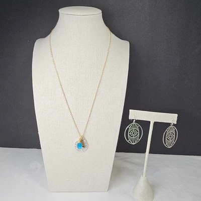 Colgante ÁRBOL DE LA VIDA Tono Plata en Cadena Tono Dorado + DIJES + PENDIENTES Mal de Ojo Foto 1 de 4