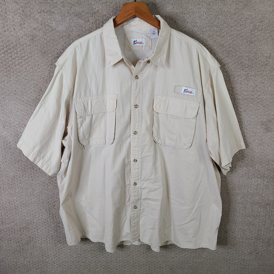 Рубашка спортивная во всем мире мужская 3XL бежевая с коротким рукавом для рыбалки кемпинга на открытом воздухе - Изображение 1 из 4