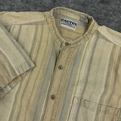 Cactus Clothing Company Western Shirt Mens L Striped Vtg 90s Collarless Rancher - Image 1 of 4