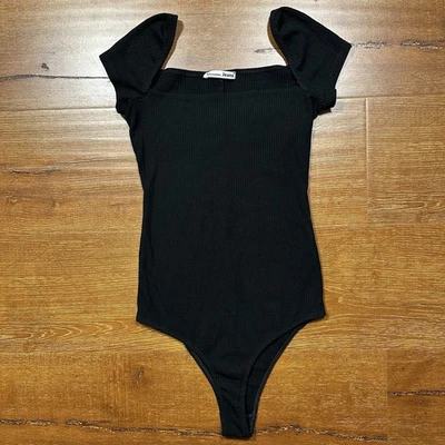 Body Acanalado Reformation S Negro Cuello Cuadrado Manga Gorra EE. UU. Lujo Chic City Foto 1 de 4