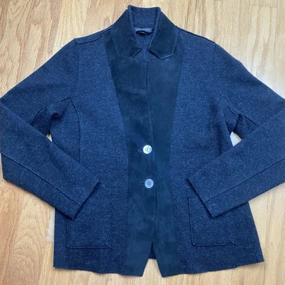 Chaqueta Blazer Mujer Eileen Fisher Marrón Lana Merino Cuero Cordero Talla Mediana Foto 1 de 4