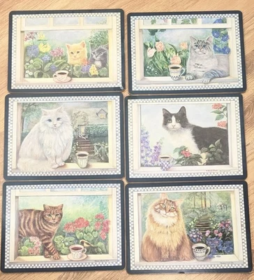 Vintage Pimpernel Placemats x6 1995 Carolyn Paterson Coffee Cats - Image 1 of 4