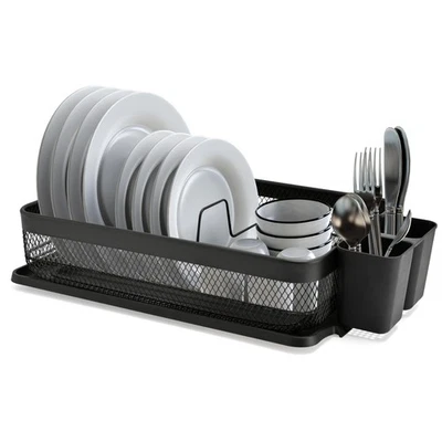 Escurridor de estante de secado de platos con soporte para utensilios escurridor negro pequeño Foto 1 de 4