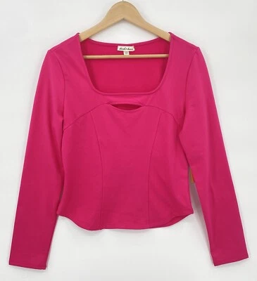 Derek Heart Mujer Blusa Grande Rosa Manga Larga Elástico Corte Abierto Frontal Foto 1 de 4