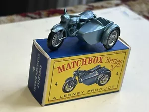Matchbox Lesney # 4c Triumph T110 Motorcycle sidecar Mint in VGbox slate blue - Picture 1 of 7