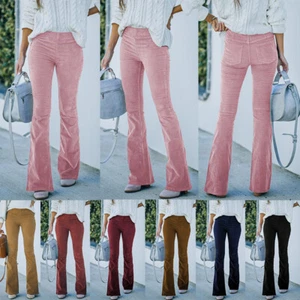 Womens Flared Leg Stretch Pants Bell Bottoms Mid Rise Lounge Yoga Solid Leisure⚝ - Picture 1 of 31
