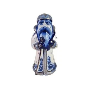 Gzhel Russian Porcelain Grandfather Frost/Ded Moroz Blue & White Floral Statue - Picture 1 of 10