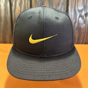 Vintage Youth Boys Girls Nike Swoosh Logo Hat Ball Cap Snapback Black 90s Gold