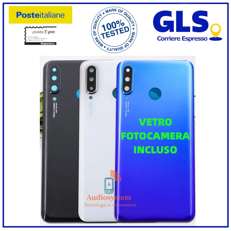 AUDIOSYSTEM COVER SCOCCA POSTERIORE per HUAWEI P30 LITE MAR-LX1A 48mega +VETRO FOTOCAMERA