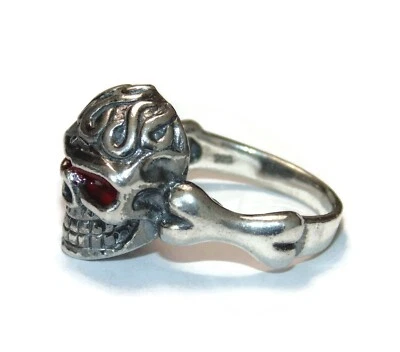 Anillo de plata esterlina 925 para hombre punk rockero motociclista calavera hueso sello talla 10,5 Foto 1 de 4