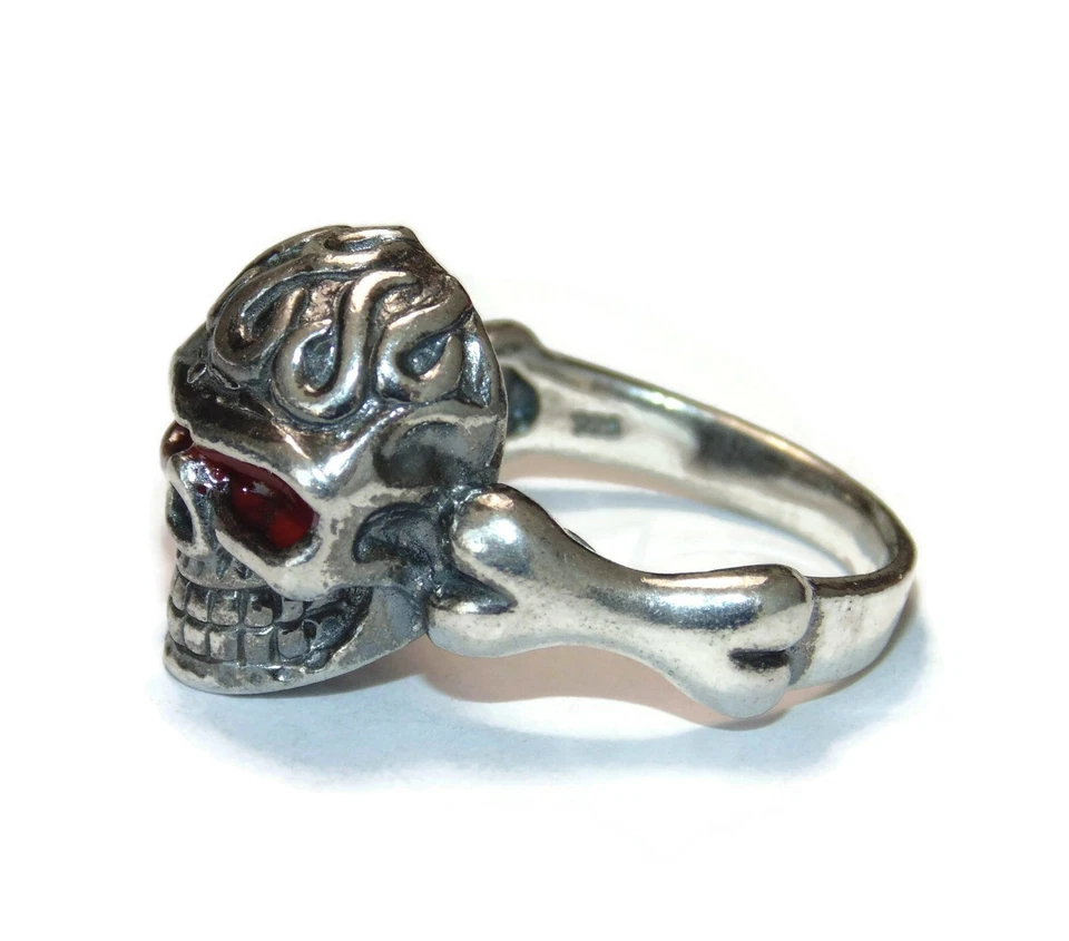 Anillo de plata esterlina 925 para hombre punk rockero motociclista calavera hueso sello talla 10,5 Foto 1 de 4
