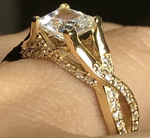 GOLD 14k 1.75 carat ring princess Yellow solid cz fine Engagement 7 5 6 8 9 - Picture 1 of 12