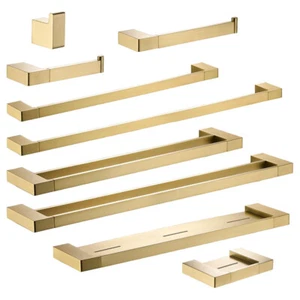 BRUSHED GOLD HOOK ROLL HOLDER SINGLE DOUBLE TOWEL RAIL BAR METAL SHELF SOAP TRAY - Picture 1 of 19